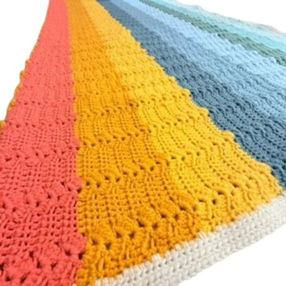 Handmade Rainbow Crochet‎ Afghan Blanket 92x78 Oversized Boho Bedspread